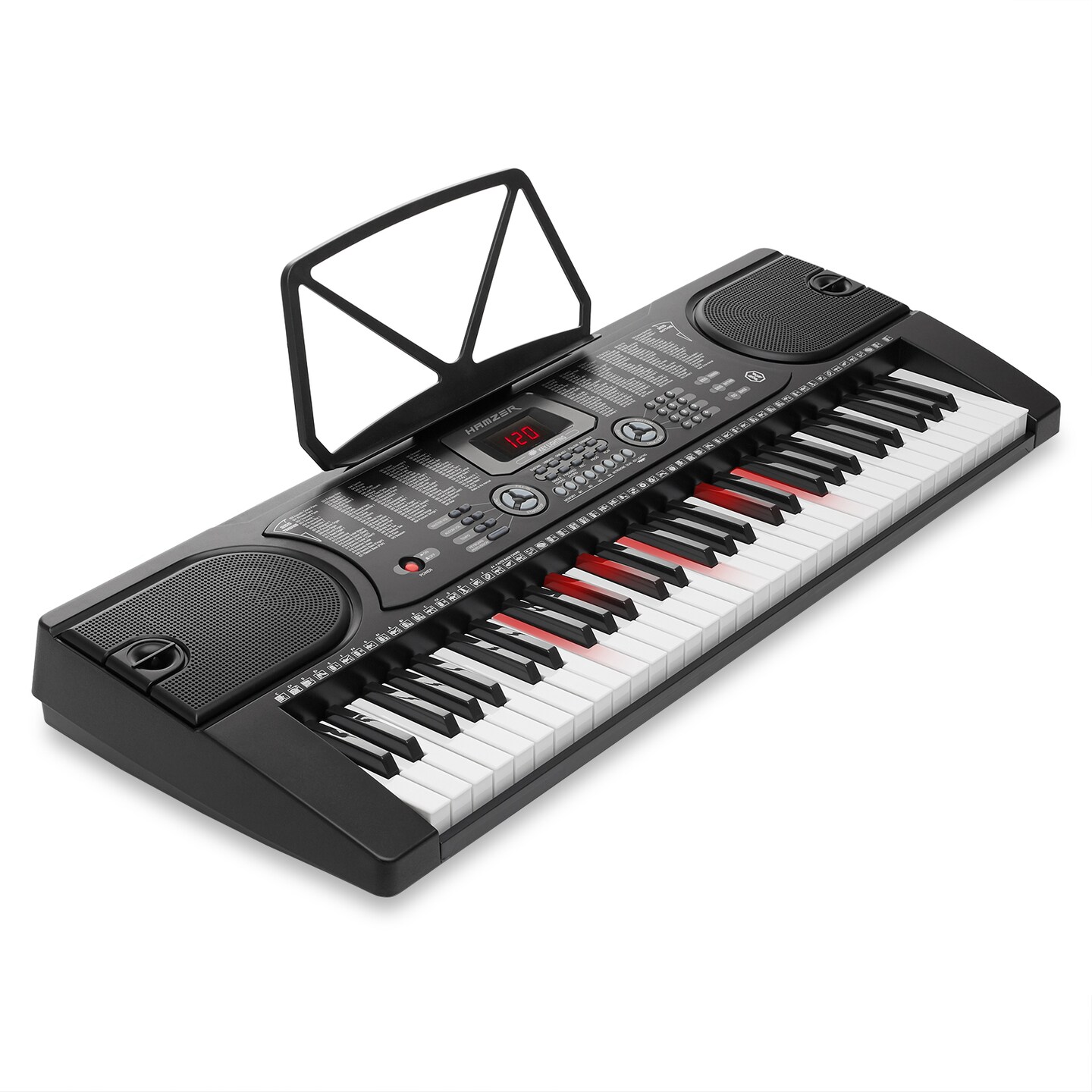 Hamzer 61 Key Keyboard Piano with Lighted Keys, Built-In Speakers, Microphone &#x26; Key Labels - Portable Electronic Keyboard Instrument for Beginners