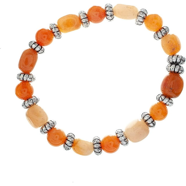Earth's Jewels Semi-Precious Peach Aventurine Orange Round Beads Bracelet