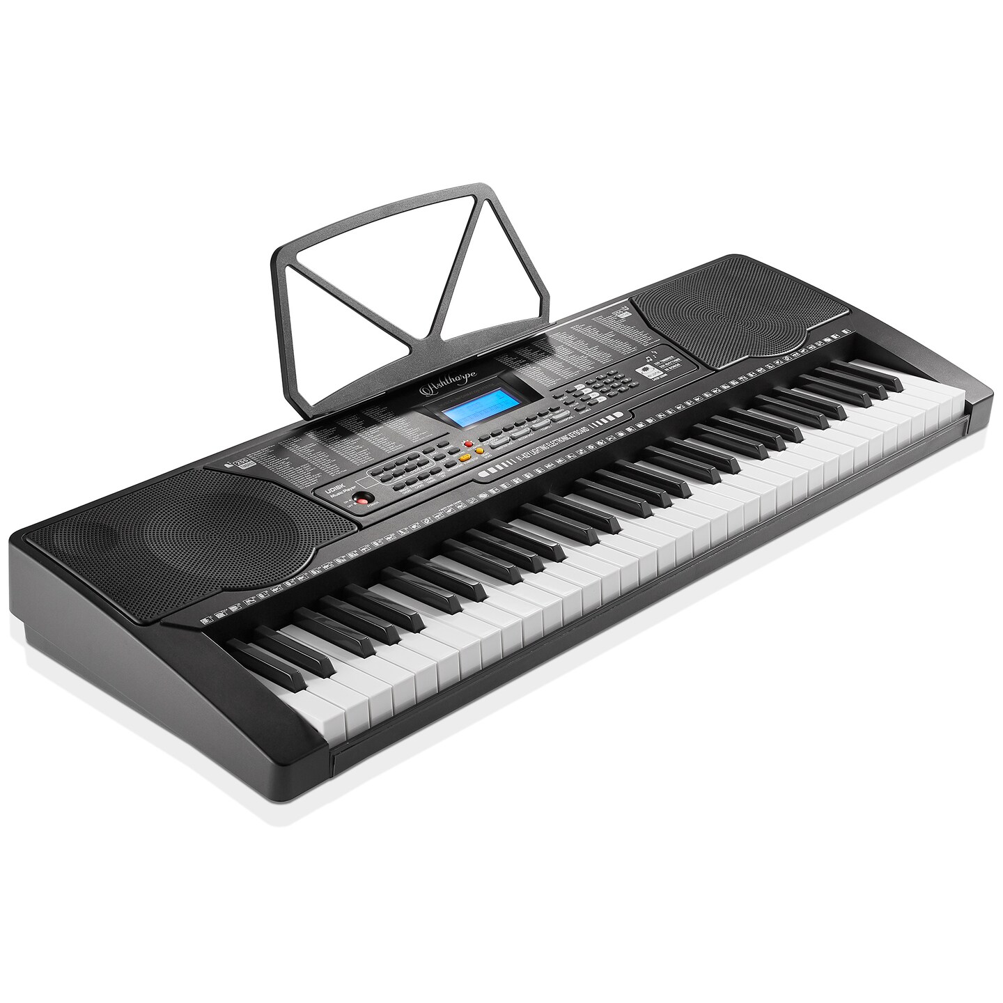 Ashthorpe 61-Key Digital Keyboard Piano with Light Up Keys, Electronic Beginner Piano Kit with Stand, Stool, Headphones, Microphone, and Note Stickers