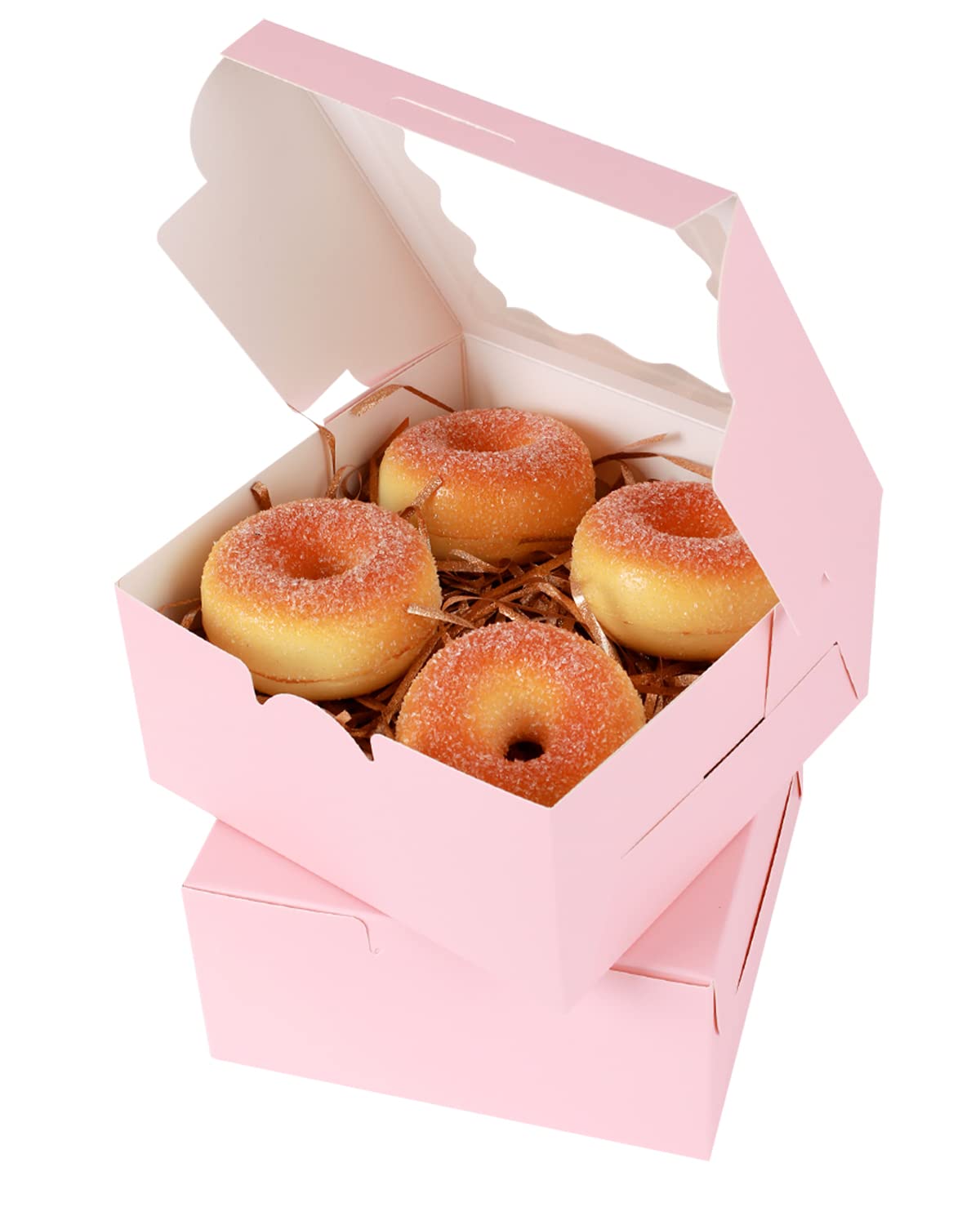 60 Pieces Pink Bakery Box with Window  6x6x3 Pink Cookie Boxes Pastry Box for Wedding Favor Birthday &#xFF06; Party
