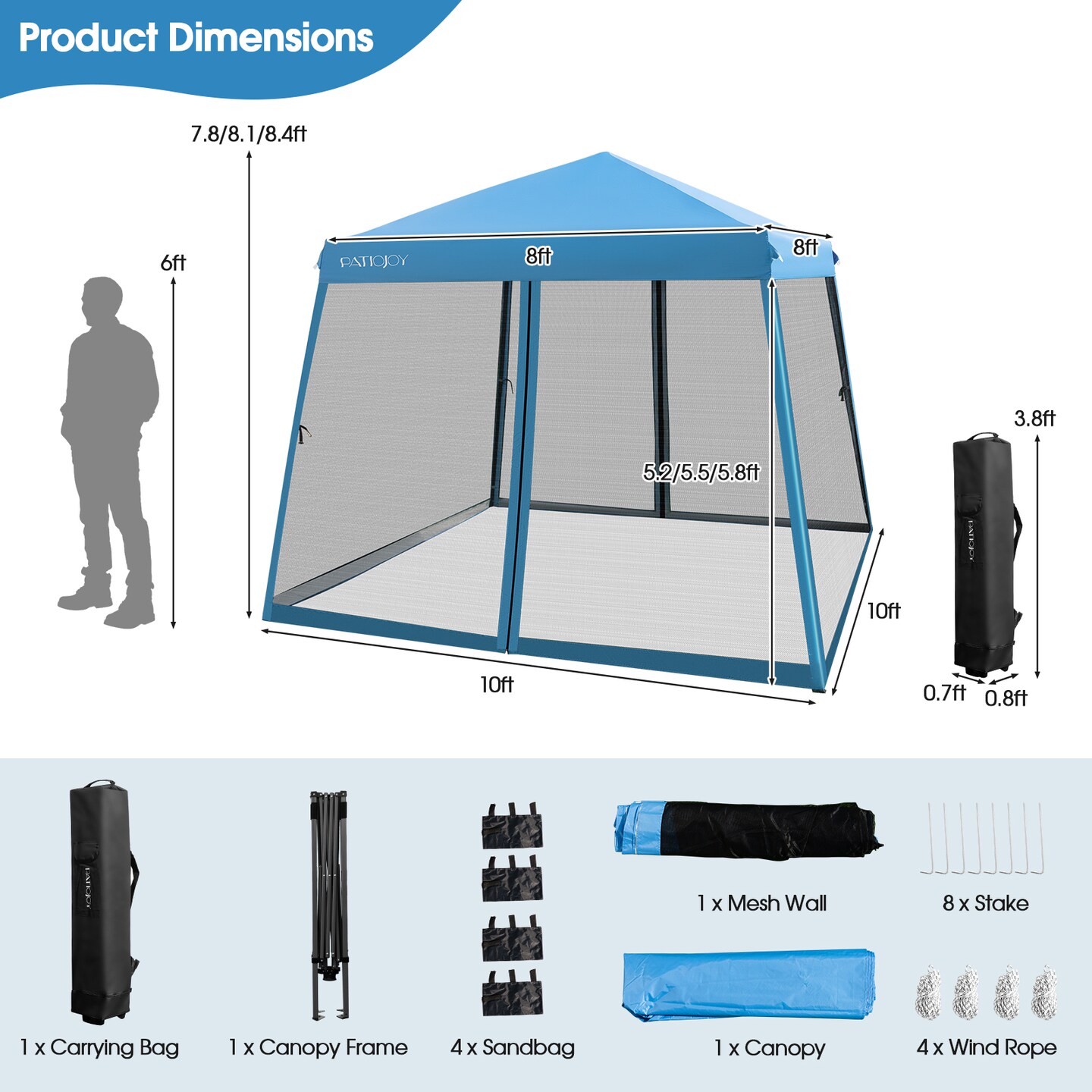 Pop Up Canopy with with Mesh Sidewalls and Roller Bag
