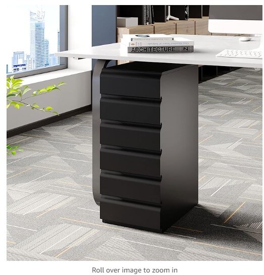 Modern Dresser Chest Storage Cabinet with Metal Sliding Rail, Metal Cabinet with 6 Drawers, 6-Layer Under Desk Storage Drawer for Living Room, Entryway, Office (Black)