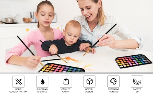 Watercolor Paint Set, 48 Colors Non-toxic Watercolor Paint with a Brush Refillable a Water Brush Pen and Palette, Washable Water Color Paints Sets for Kids Adults