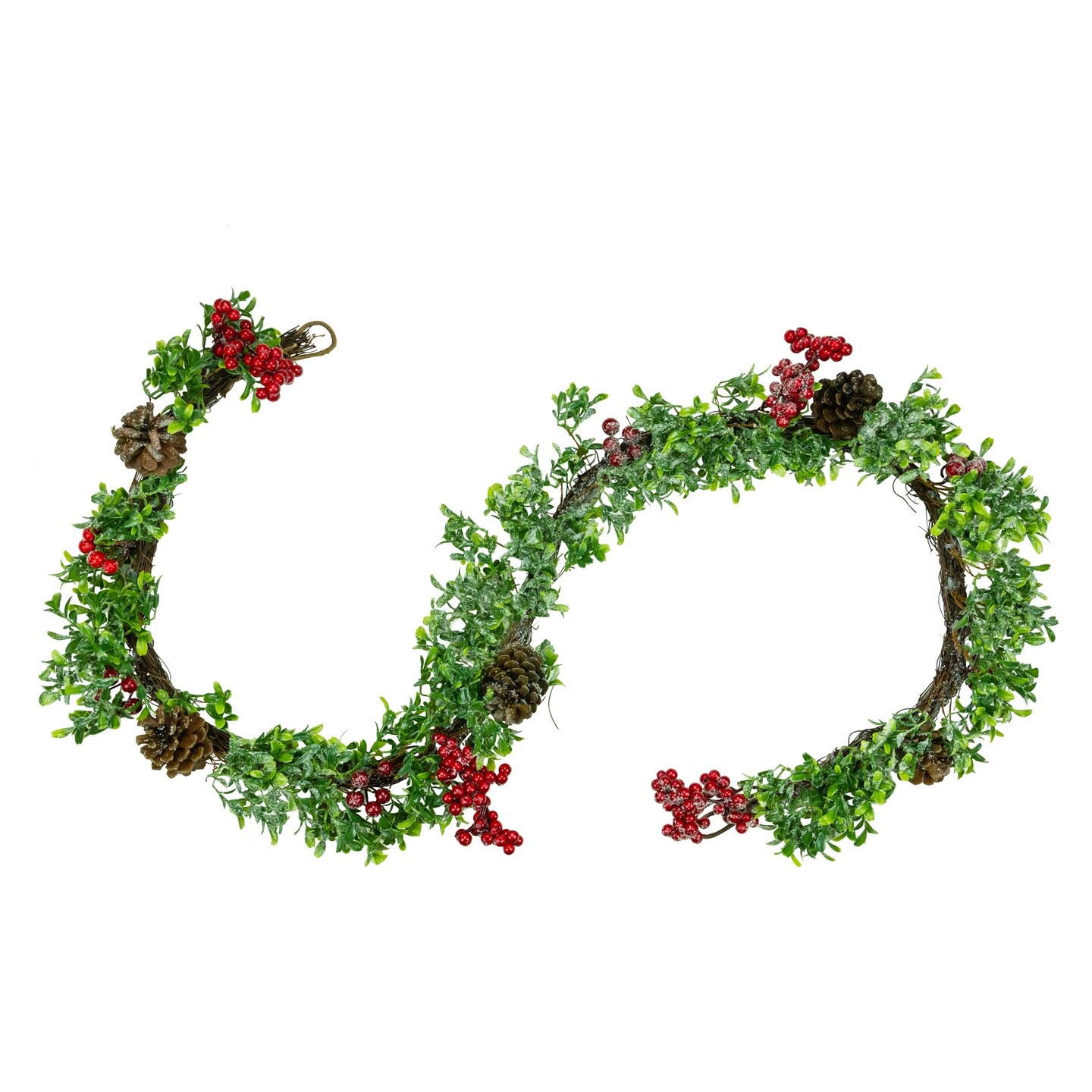 Northlight Glittered Artificial Boxwood Pine Cone and Berry Christmas Garland - 6&#x27; - Unlit