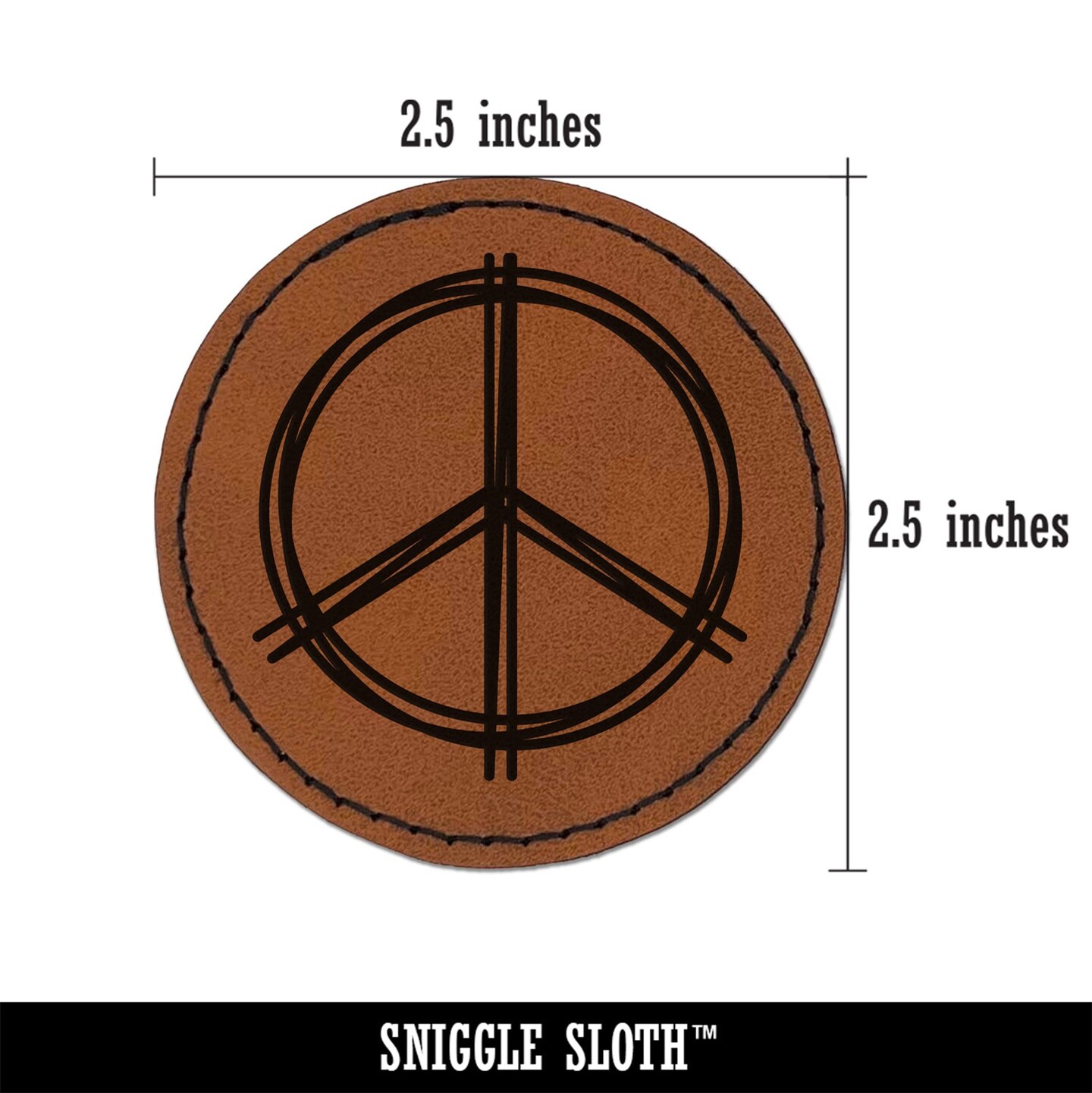 Sketchy Peace Sign Doodle Round Iron-On Engraved Faux Leather Patch Applique - 2.5&#x22;