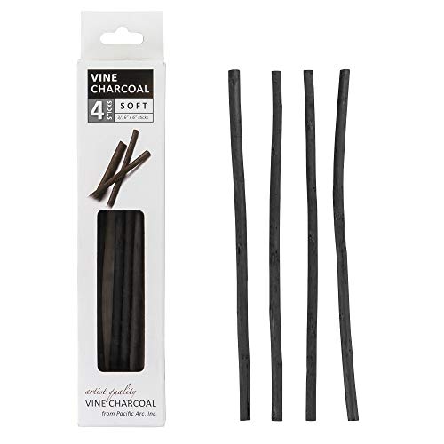 Artist Charcoal, Soft, Black 4 Charcoal Sticks for Drawing, Sketching, and Fine Art