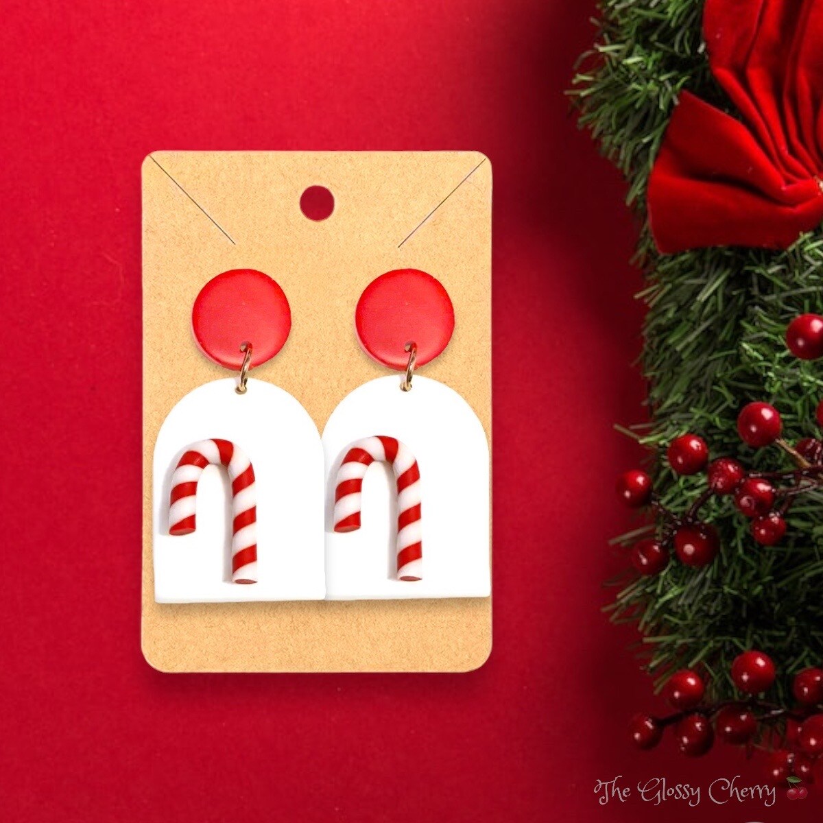 Patterned Acrylic Christmas Candy Cane and Wood Circle Set Earring Blanks,  DIY Jewelry Making