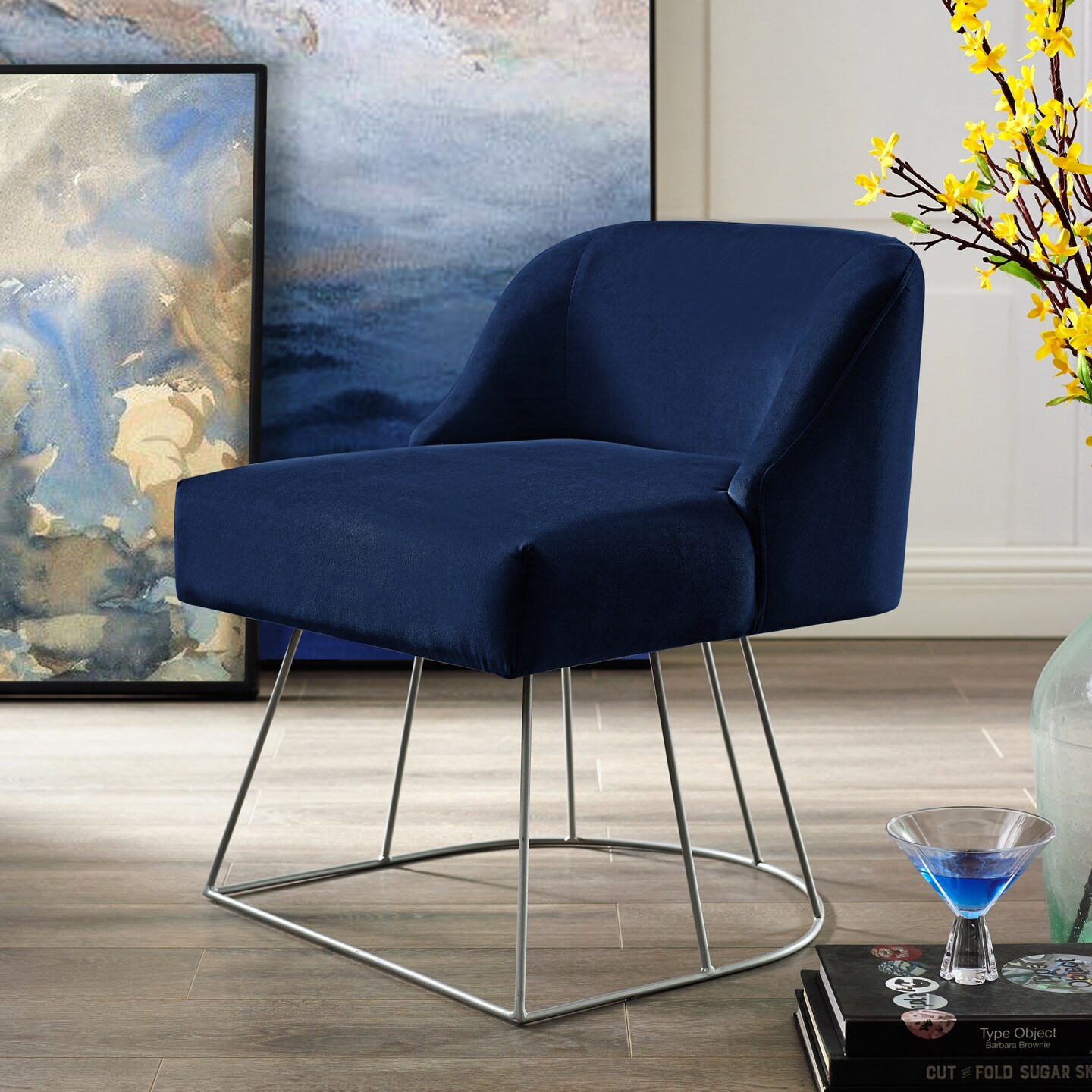 Blue velvet vanity online stool