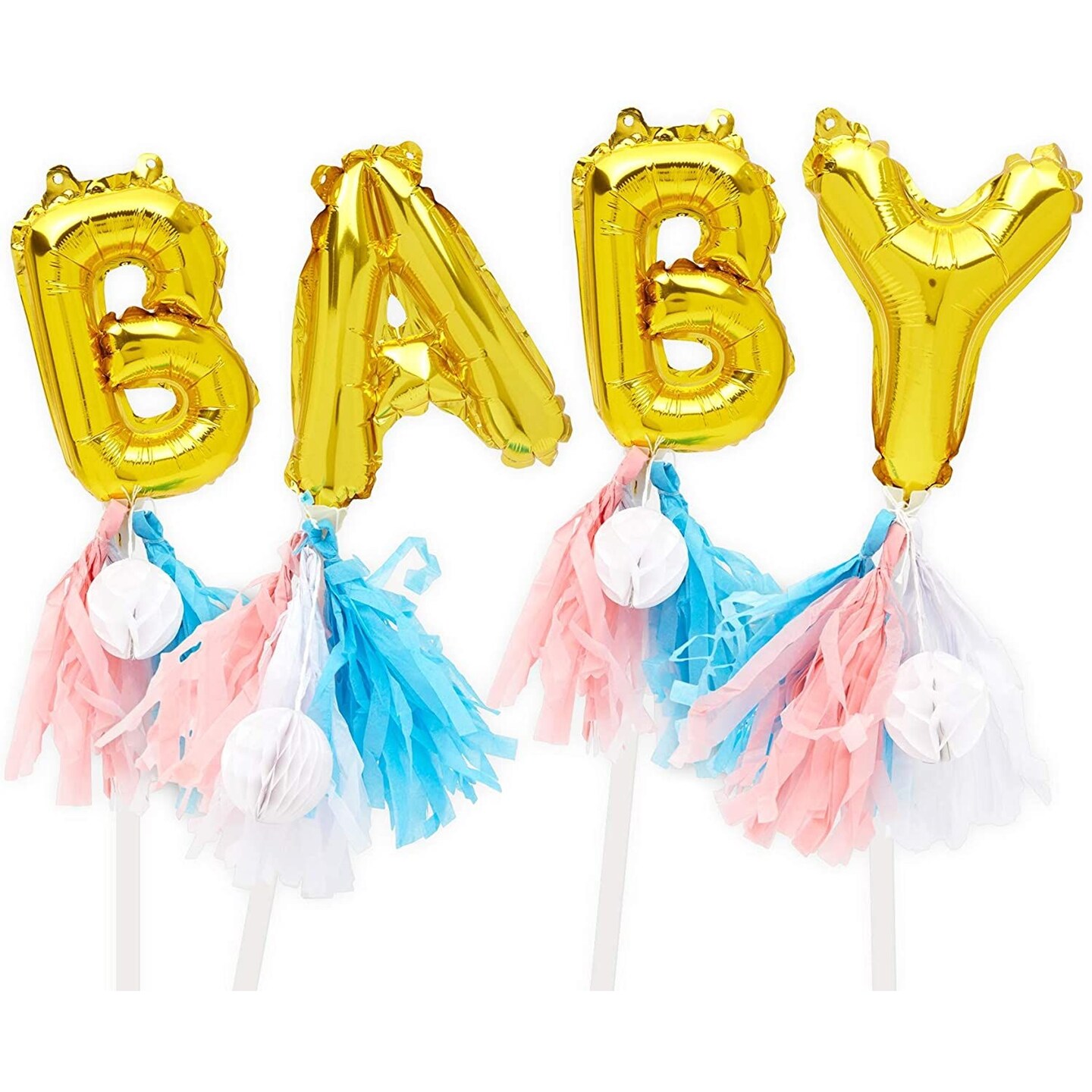 Metallic Gold Foil "Baby" Letter Balloons Cake Topper with Tassel for