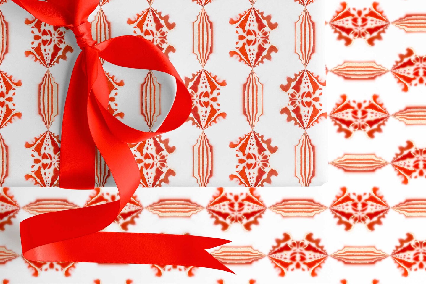 Christmas Gift Wrapping Paper-Red and White Paper with a Metallic