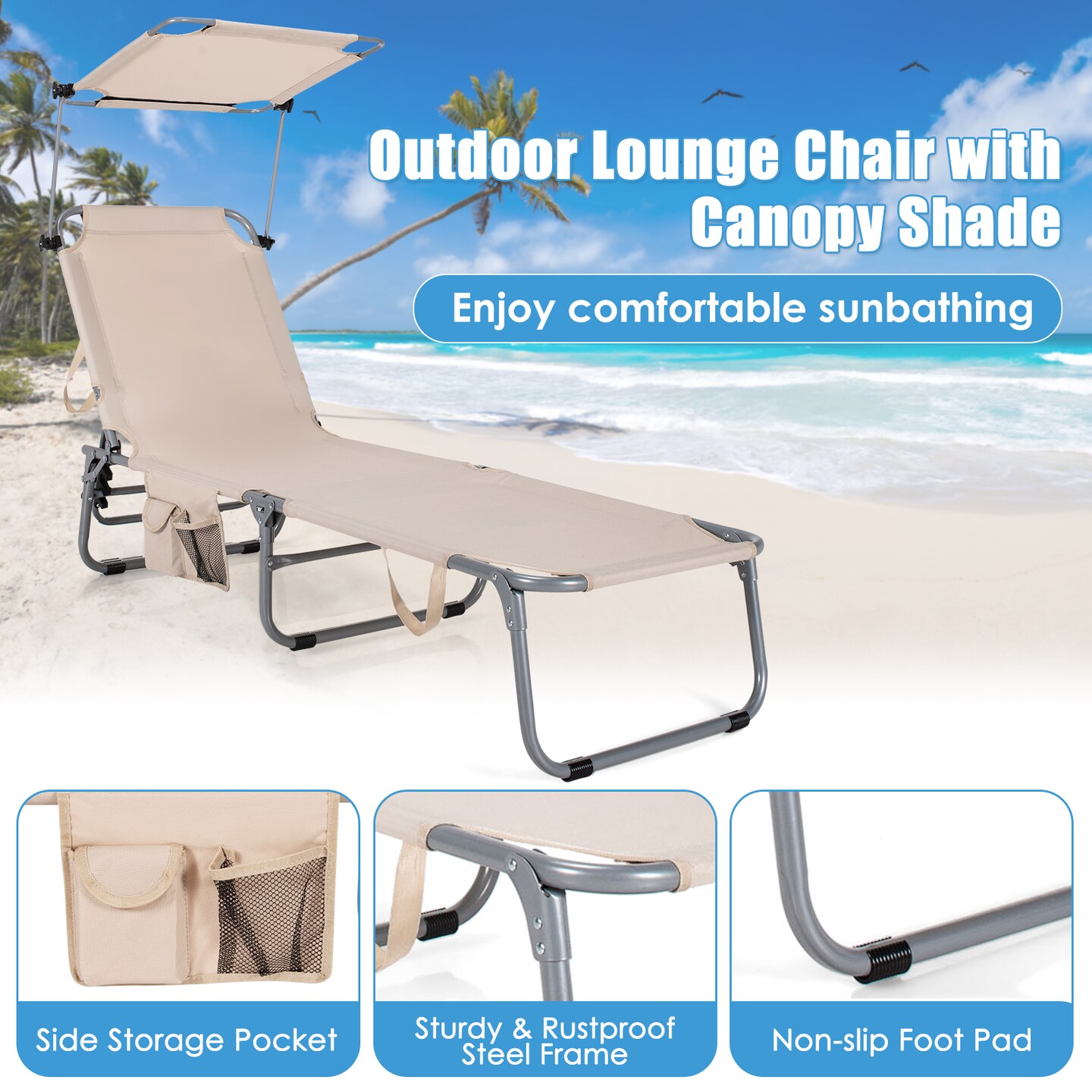 Set of 2 Portable Reclining Chair with 5 Adjustable Positions