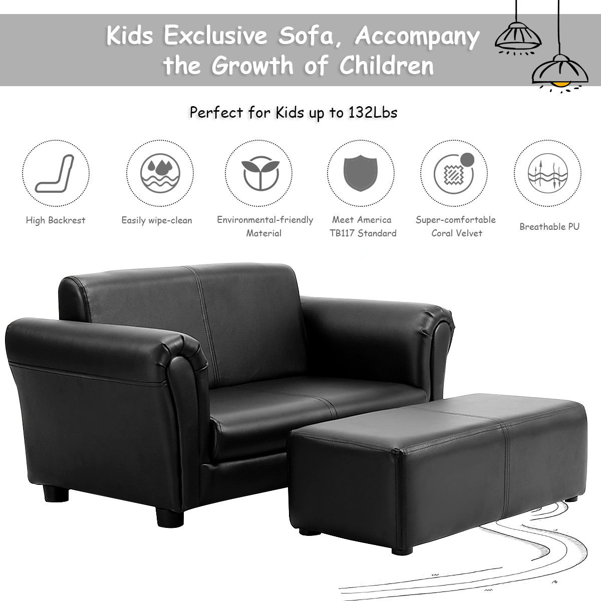 Costway Kids Sofa Armrest Chair Couch Lounge in Black