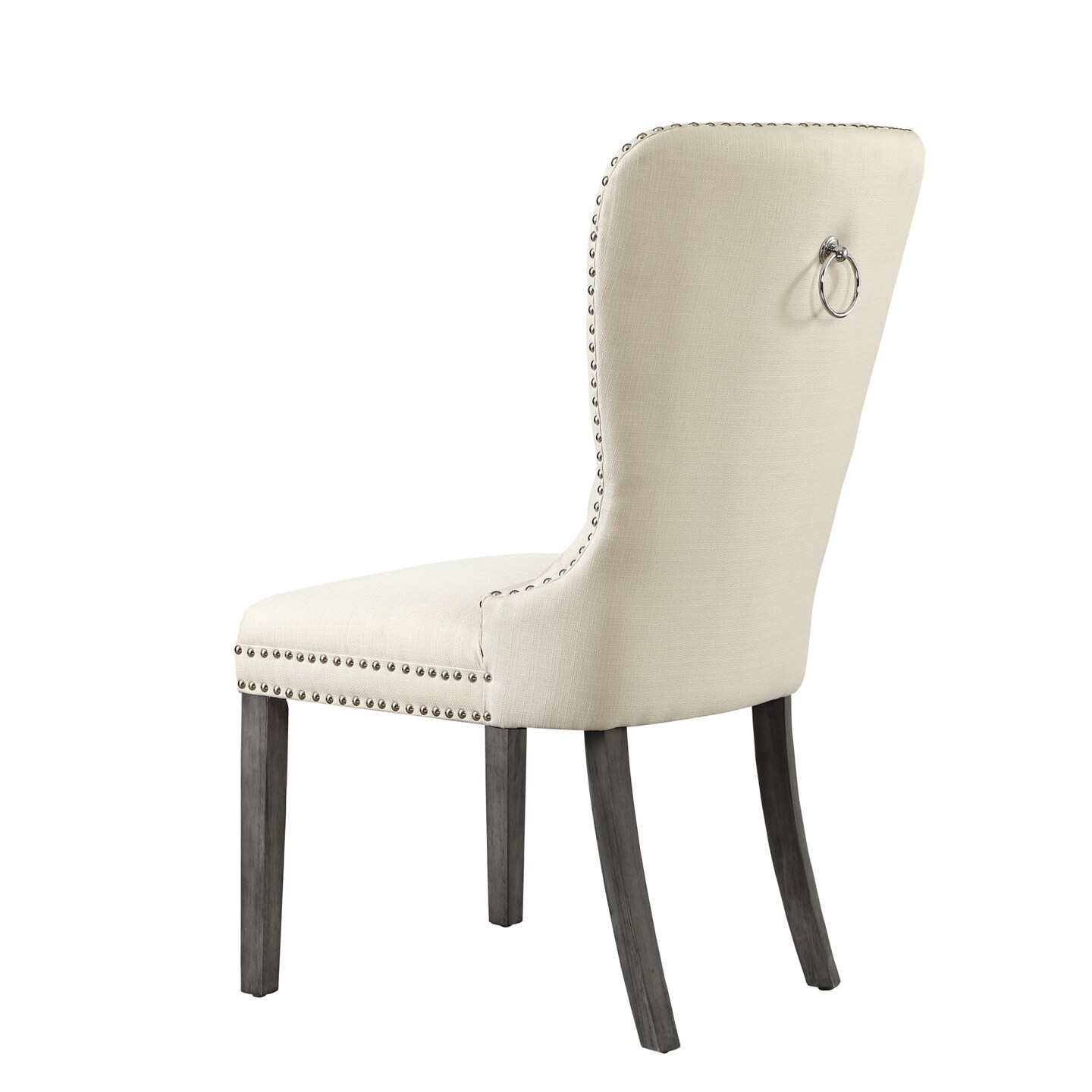 Nevaeh Linen/Velvet Ring Handle Nailhead Dining Chair (Set of 2)