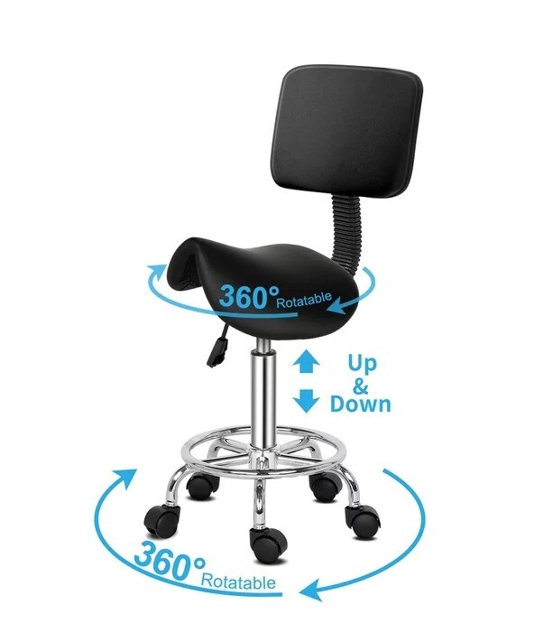 Saddle Stool Rolling Chair with Adjustable Hydraulic Salon Stool for Medical Massage, Kitchen, and Spa Drafting