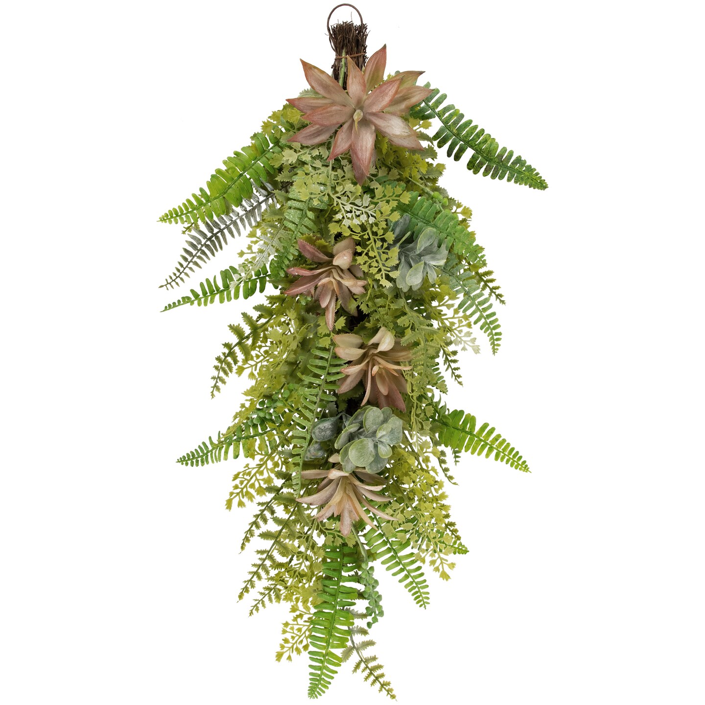 Northlight 28&#x22; Fern and Succulents Artificial Spring Teardrop Swag, Unlit