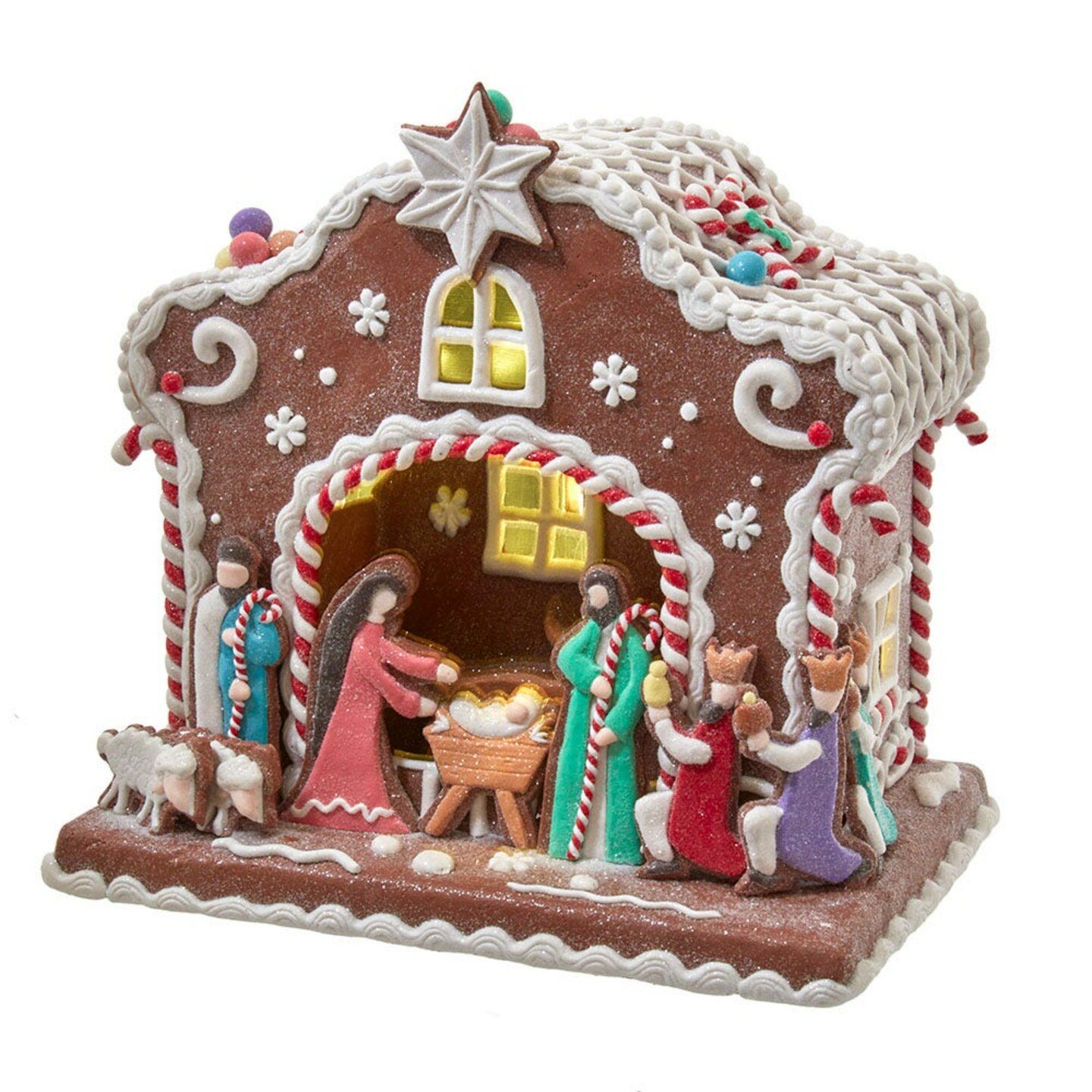 KSA Battery Operated LED Gingerbread House Nativity Scene Christmas Figurine - 12.5&#x22;
