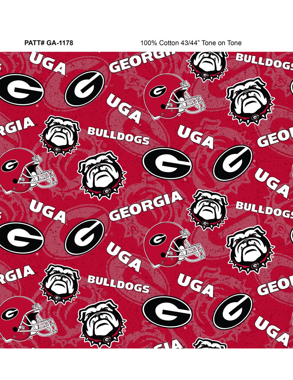 Sykel Enterprises-University of Georgia Cotton Fabric-Georgia Bulldogs Tone On Tone Cotton Quilting Fabric