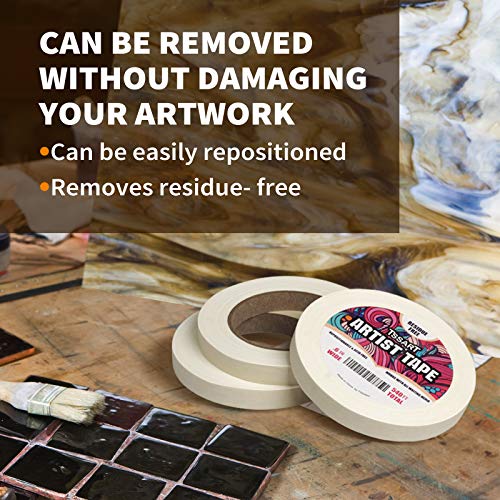 3 Pack White Artist Tape - Masking Artists Tape for Drafting Art Watercolor Painting Canvas Framing - Acid Free 0.6inch Wide 540FT Long Total