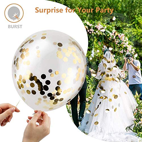 60 Pieces 12 inch White Metallic Gold Party Balloon with 33 Ft Rose Gold Ribbon for Birthday Wedding Anniversary Bridal Shower Decoration