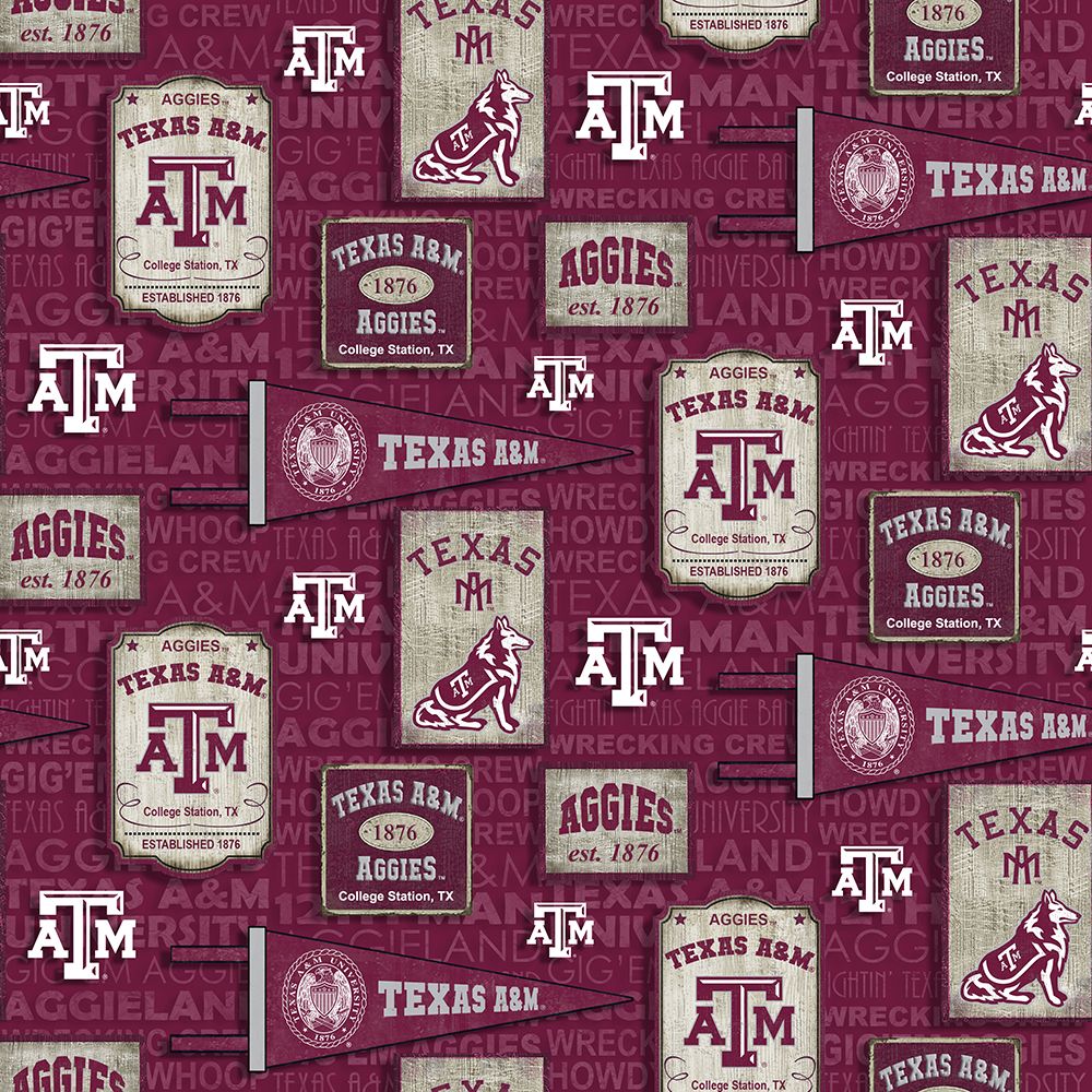 Sykel Enterprises-Texas A&#x26;M Cotton Fabric-Texas A and M Aggies Vintage Pennant Cotton Quilting Fabric