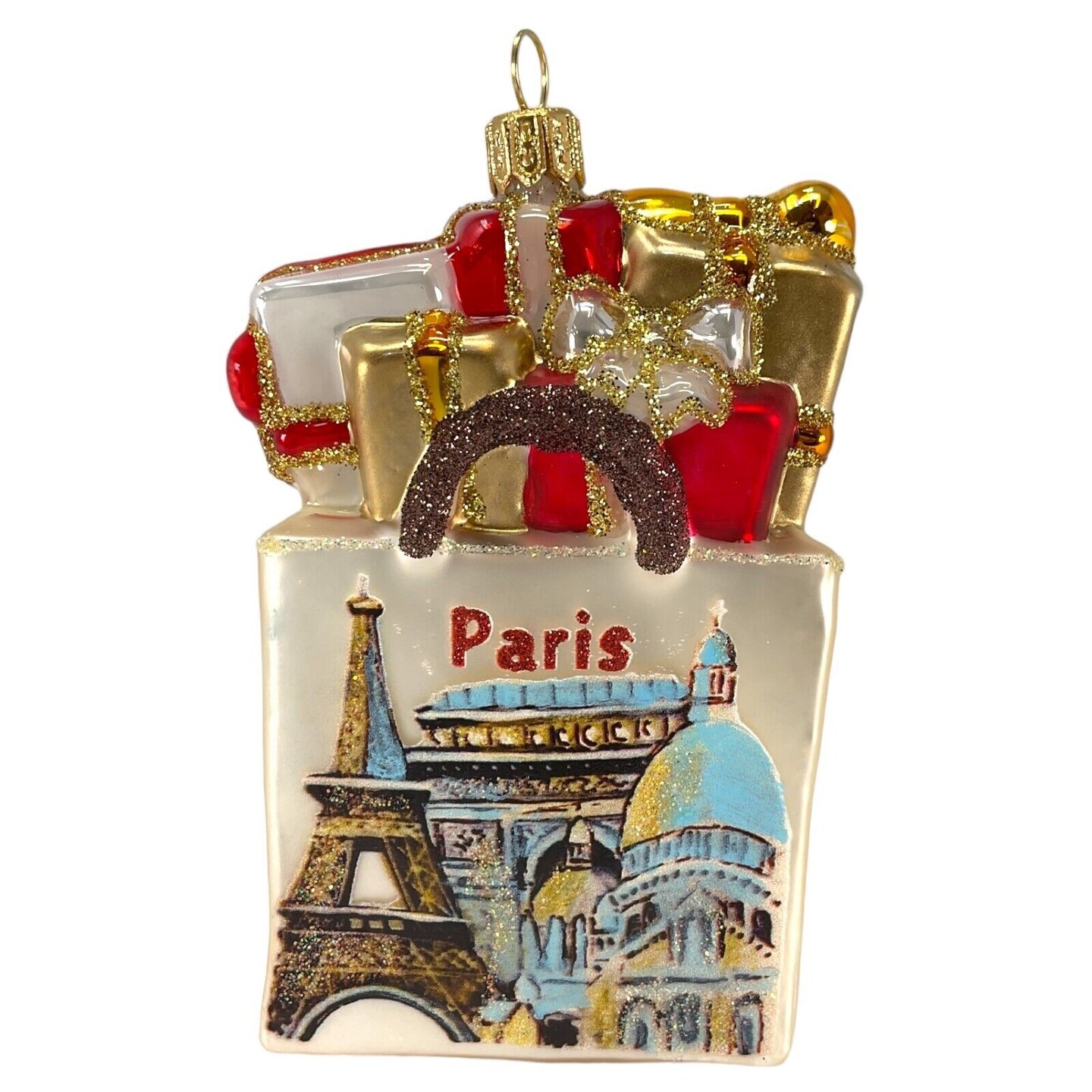 Polished Paris France Shopping Bag Glass Christmas Ornament