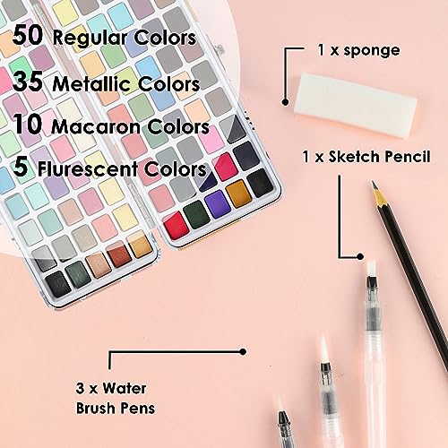  100 Colors Watercolor Paint Set, with Portable Box Gift Wrap,  Painting Set with Water Brush Pens and Drawing Pencil, Great for Kids and  Adults : Arts, Crafts & Sewing
