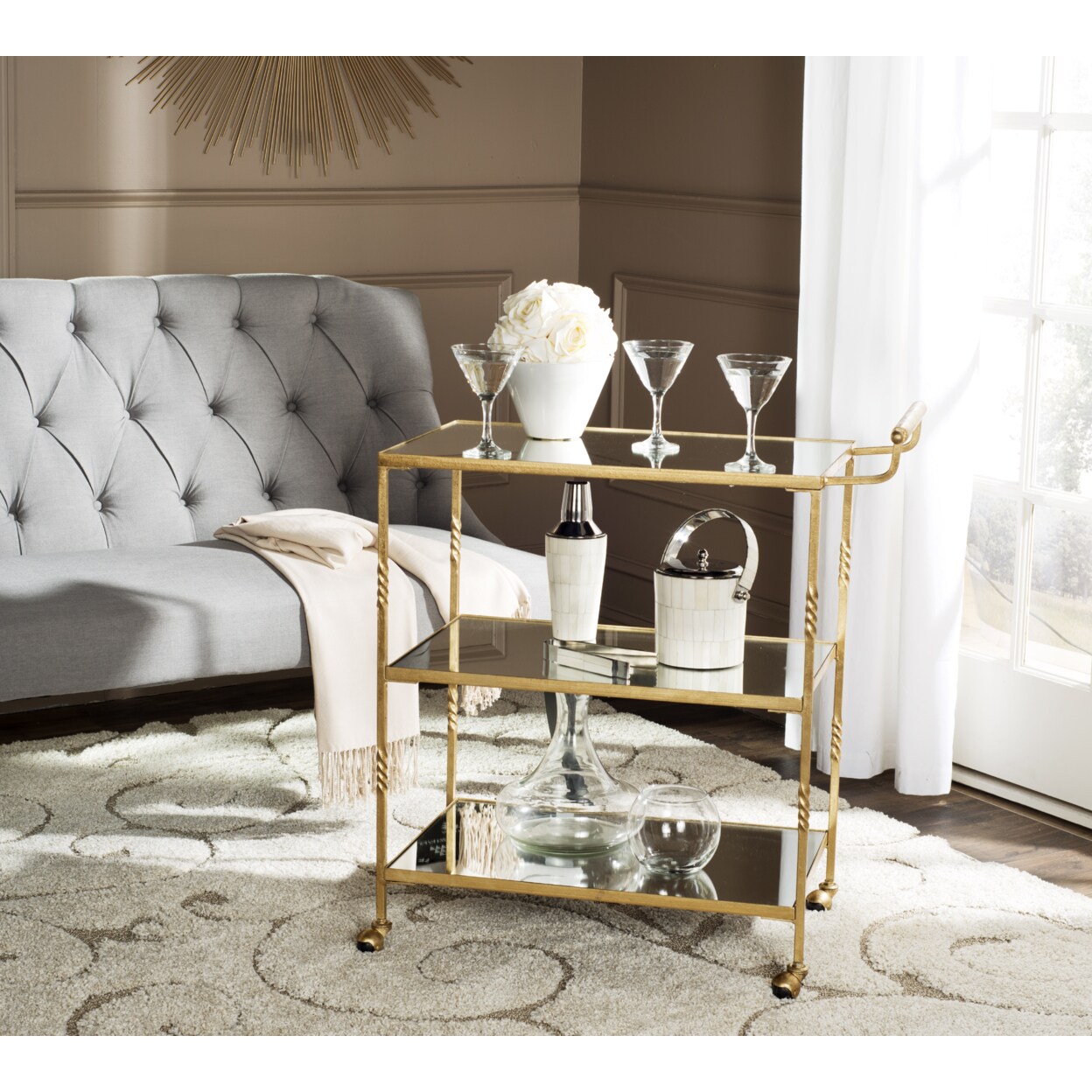 Safavieh   Aurelius Bar Cart Gold / Mirror