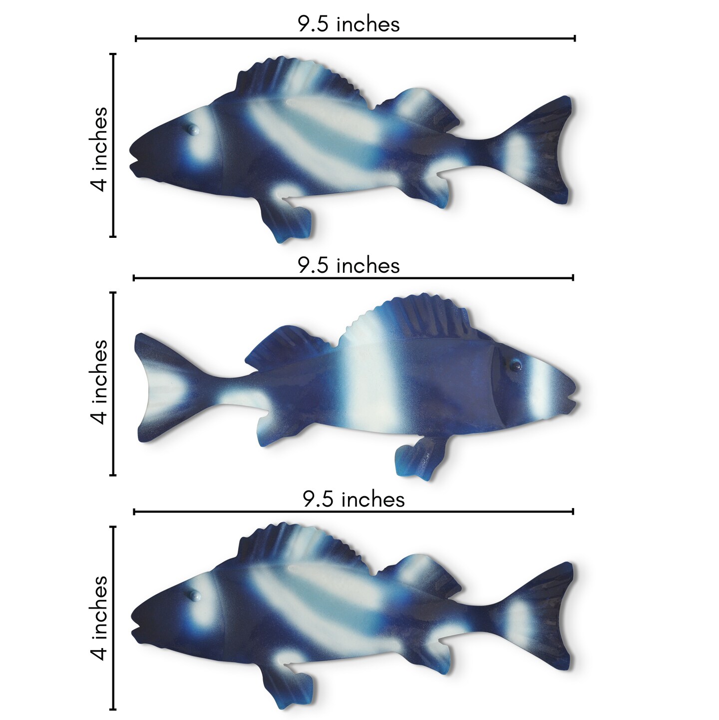 Americanflat Three Metal Fish Wall D&#xE9;cor Set - 3x9.5 Fish as Outdoor Metal Wall Art Decorations - Modern Style Wall Hanging D&#xE9;cor for Patio, Garden - Metal Indoor Wall Art