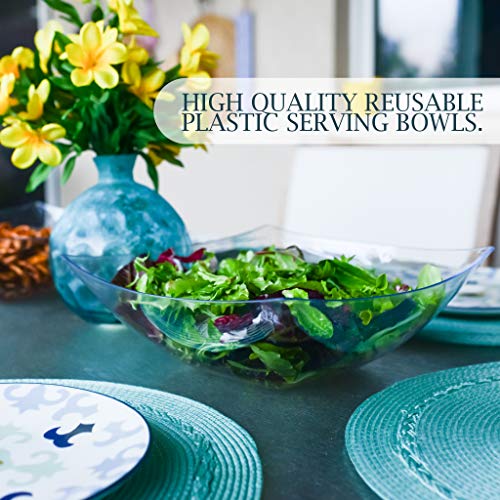 4 Pieces Disposable 128 ounce Square Serving Bowls, Party Snack or Salad Bowl, Extra Large Plastic Crystal Clear
