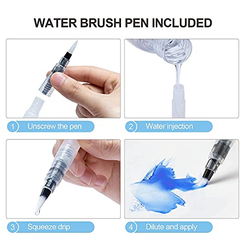 Watercolor Brush Pens, 24 Colors Flexible Real Nylon Brush Tip Pens for Watercolor Painting, 1 Blending Brush, Paint Markers for Artists and Beginner Painters Coloring Books, Calligraphy