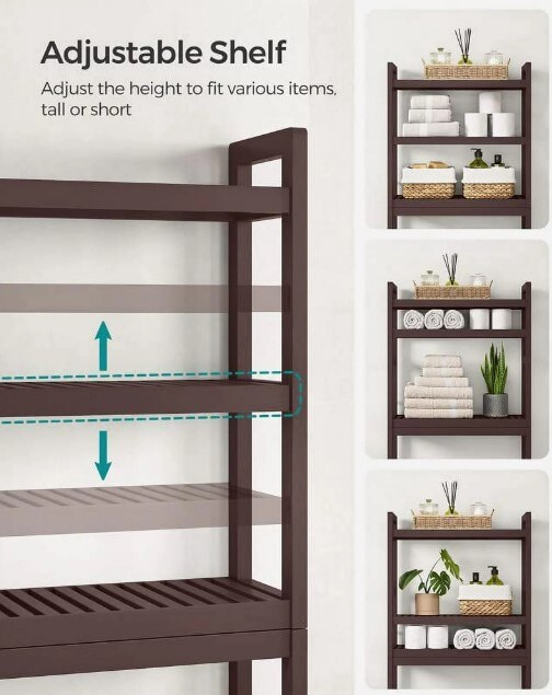 Bamboo 3-Tier Over-The-Toilet Space Saver Organizer Rack Stable Freestanding Over The Toilet Storage Bathroom Restroom Laundry Above Toilet Stand
