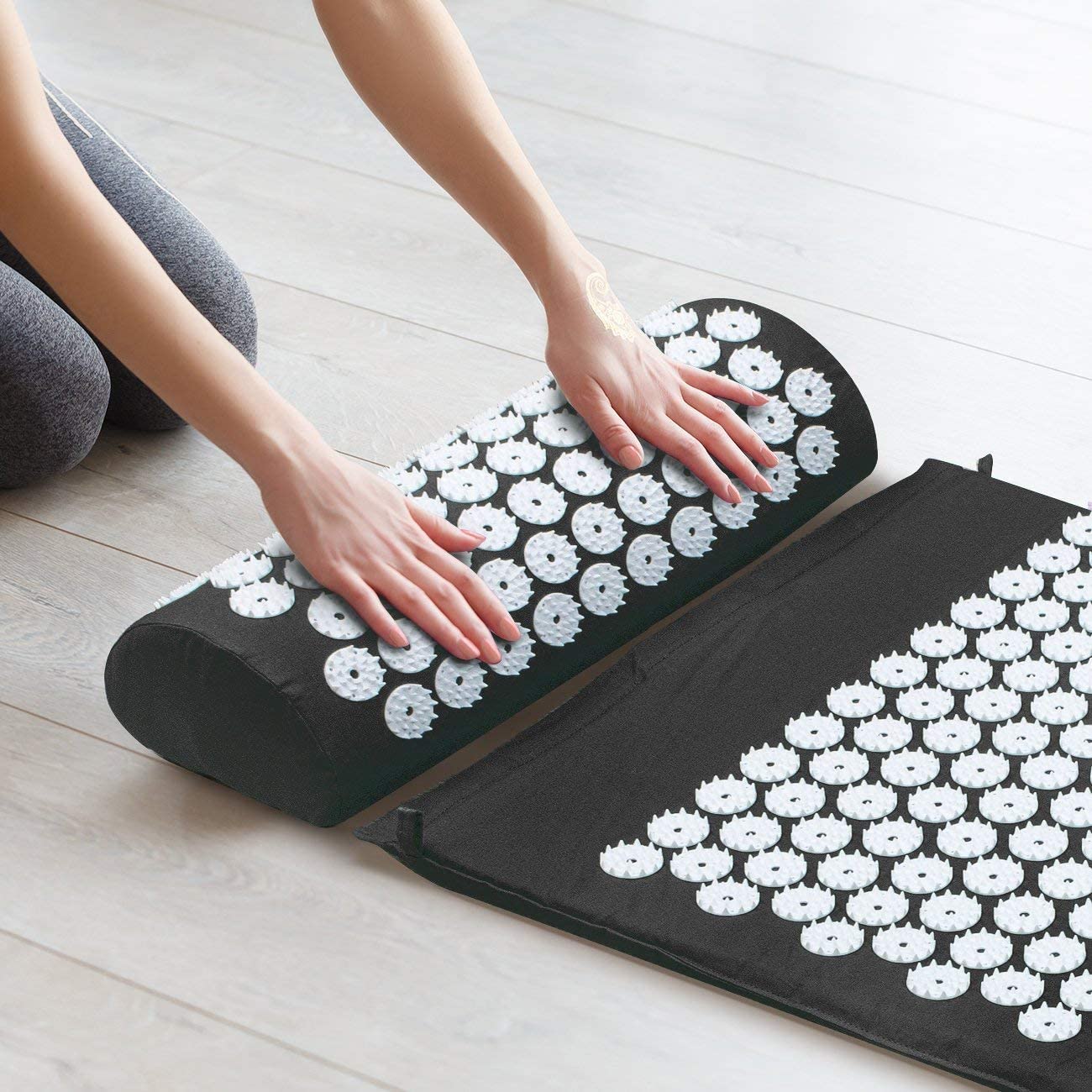 Sorbus Deluxe Acupressure Mat Pillow Combo Set - Relieves Your Stress of Lower Upper Back and Sciatic Pain (Black)