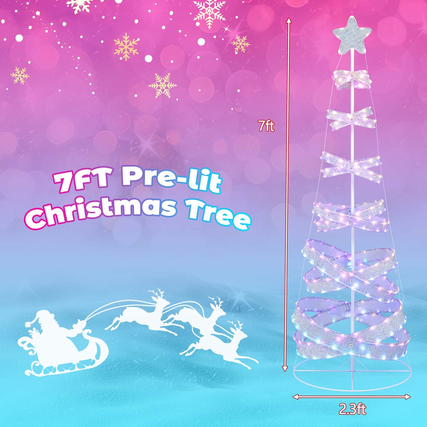 Costway 7 FT Outdoor Spiral Christmas Tree Pre-lit Christmas Tree with 341 LED Lights