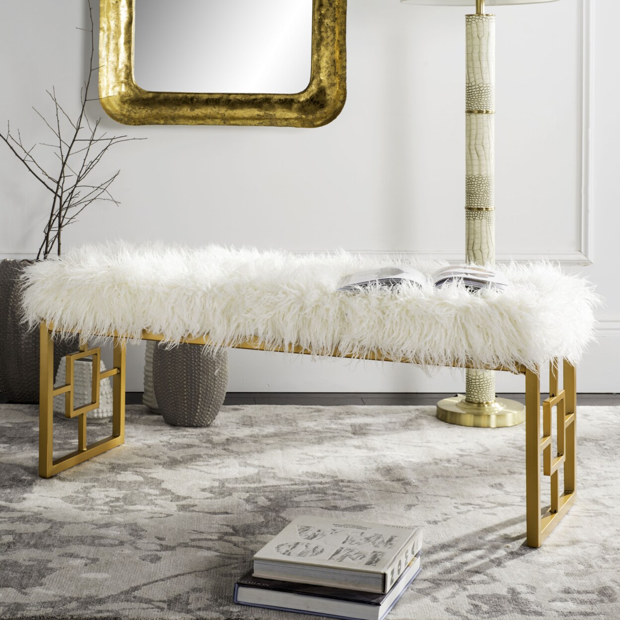 Safavieh   Mera Faux Sheepskin Bench White