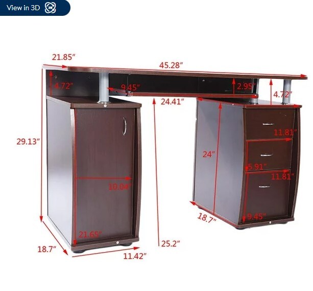 Ktaxon Brown Home Office Study Writing Table 3 Drawers Bookcase Computer PC Desk