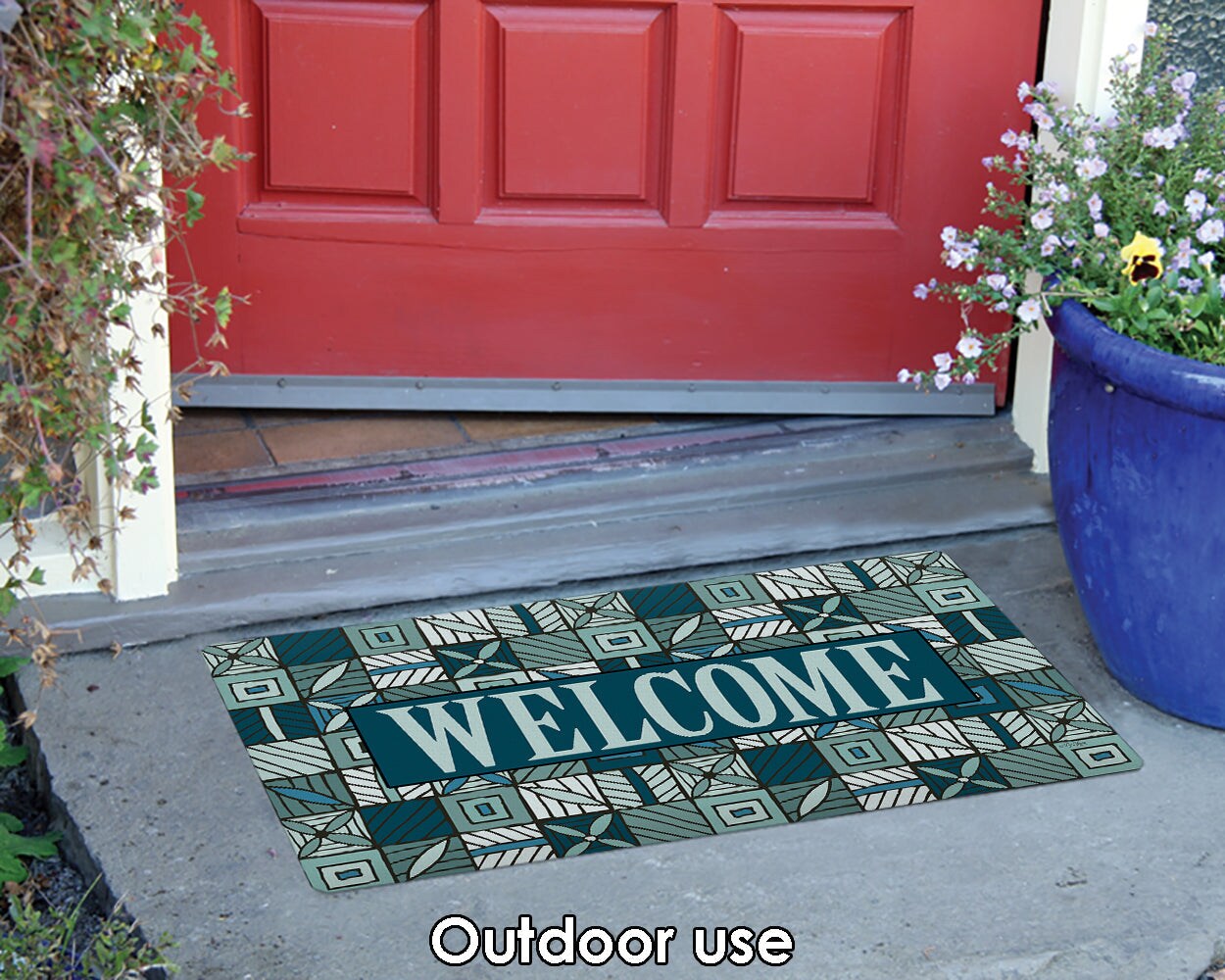 Welcome Floral Checkerboard 2 Door Mat (18 x 30&#x22;)