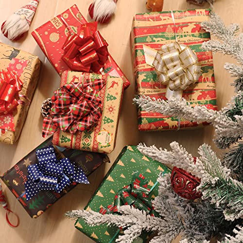 PintreeLand 12PCS Christmas Wrap Pull Bows with Ribbon 5&#x201D; Wide Wrapping Accessory for Xmas Present, Gift, Florist, Bouquet, Basket(12PCS)