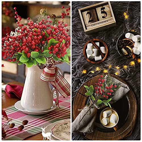 Felice Arts 6 Pack Christmas Picks Artificial Red Berry Stems Fake Holly Berries for Xmas Tree Ornaments DIY Wreath Vase Holiday Home Decor