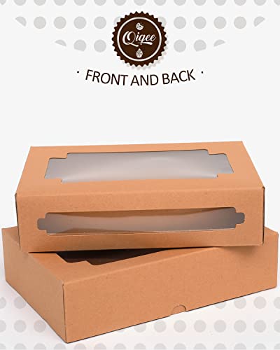 qiqee 36Packs Auto-pop up Kraft Cookie Boxes for Gift Giving 8x5.3x2 inch Brown Treat Box with Window One Second Folding Bakery Box for Donuts Candies and Biscuit