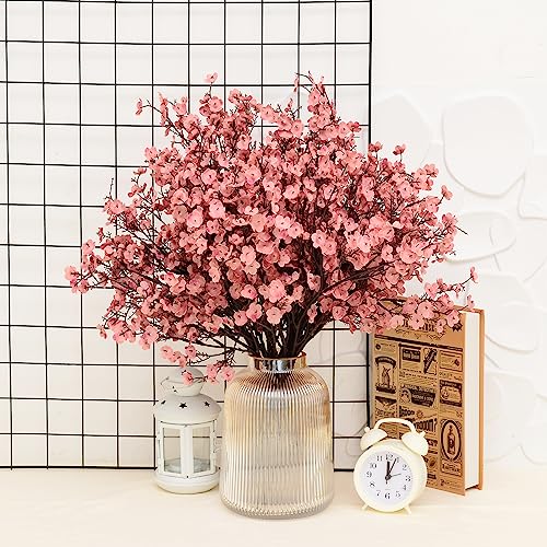 IVITA 6 Bundles Fake Flowers Faux Babys Breath Artificial Gypsophila Silk Flowers  Bulk Floral Bouquets for Home Bedroom DIY Wedding Party Fall Decor (Autumn  Pink)