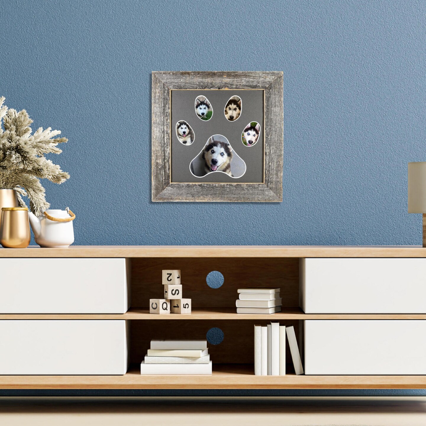 Rustic Farmhouse Paw Collage Series Reclaimed Wood Picture Frame with 5 Openings