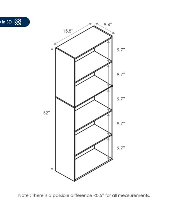 5-Tier Color Reversible Open Shelf Bookcase