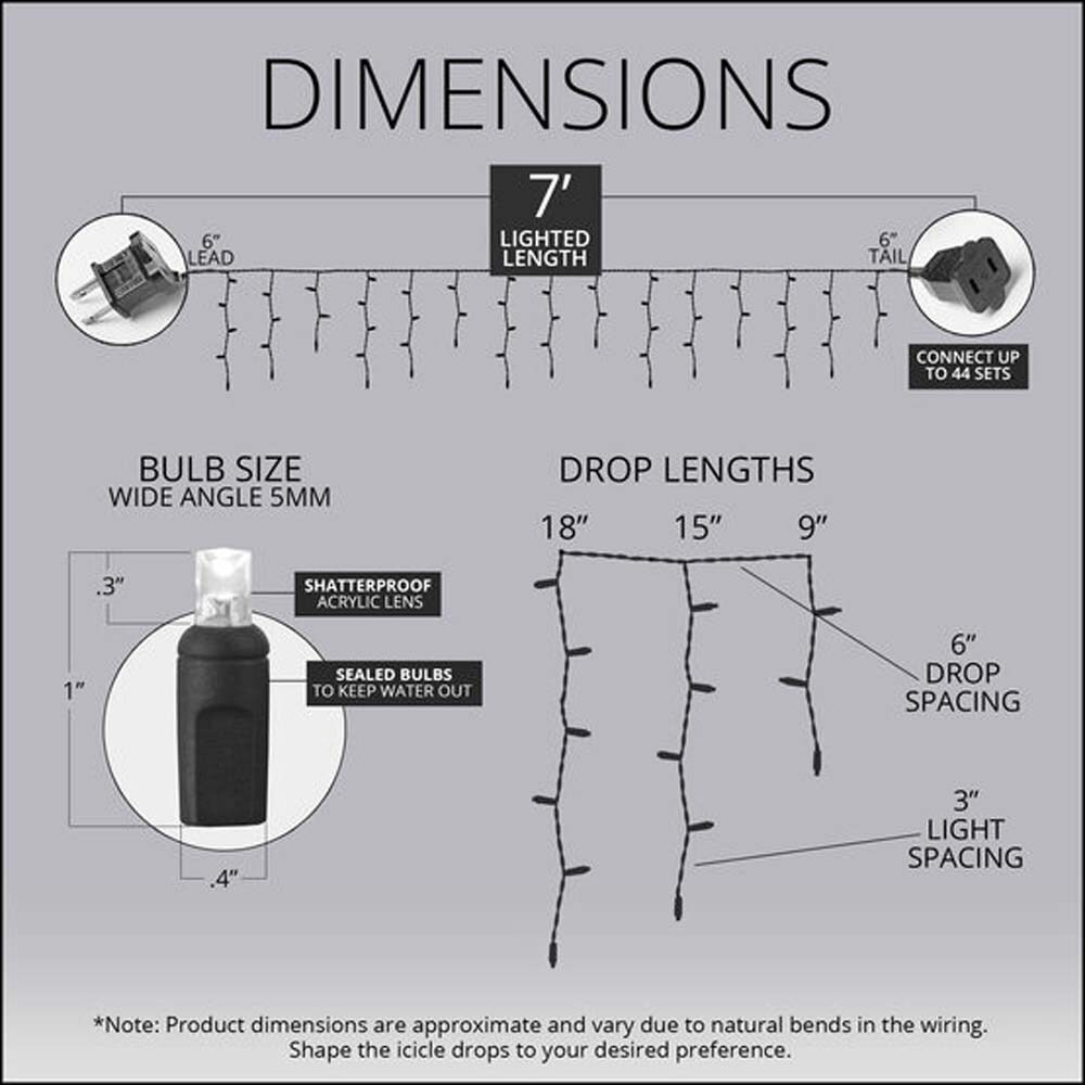 70 Warm White Twinkle 5mm LED Icicle Light Set with White Wire