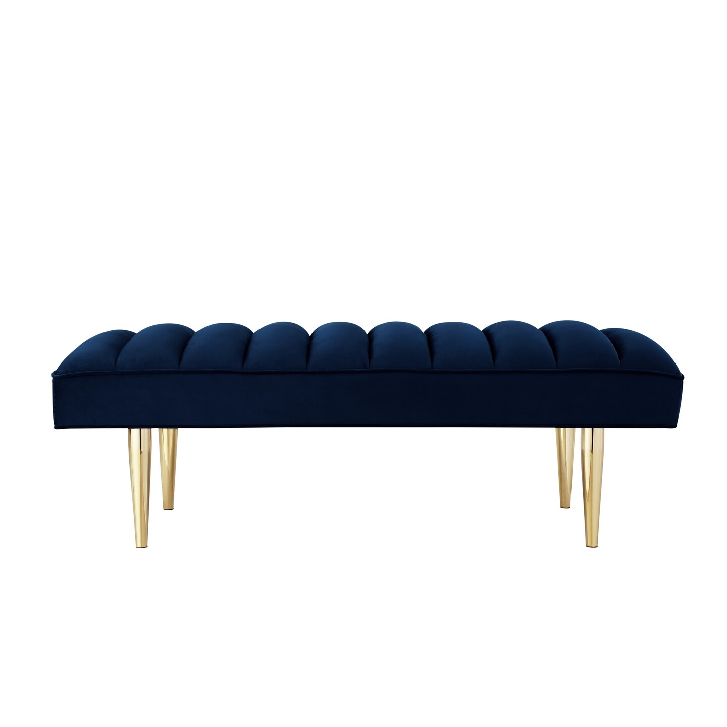 Denver Velvet Channel Tufted Bench with Mirrorred Lacquer Finish With Gold/Chrome Legs