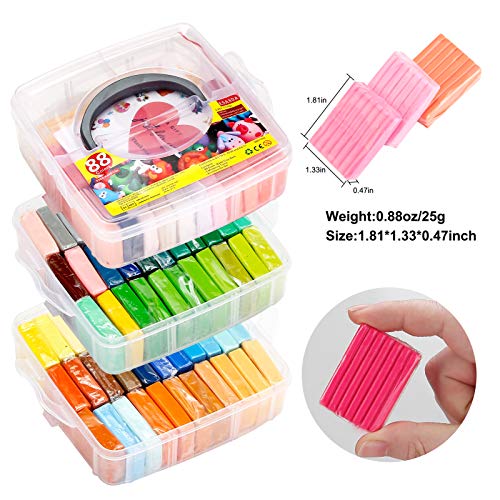 88 Colors Polymer Clay , Modeling Clay for Kids DIY Starter Kits, Oven Baked Model Clay with Sculpting Tools, Non-Toxic, Non-Sticky, Ideal Gift for Children and Artists