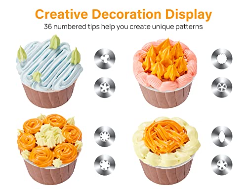 42 pcs Piping Bags and Tips Set, Cake Decorating Supplies Kits for Baking with 36 Numbered Frosting Icing Tips, 2 Reusable Pastry Bags, Easy Carry Storage Box and Other Baking Tools