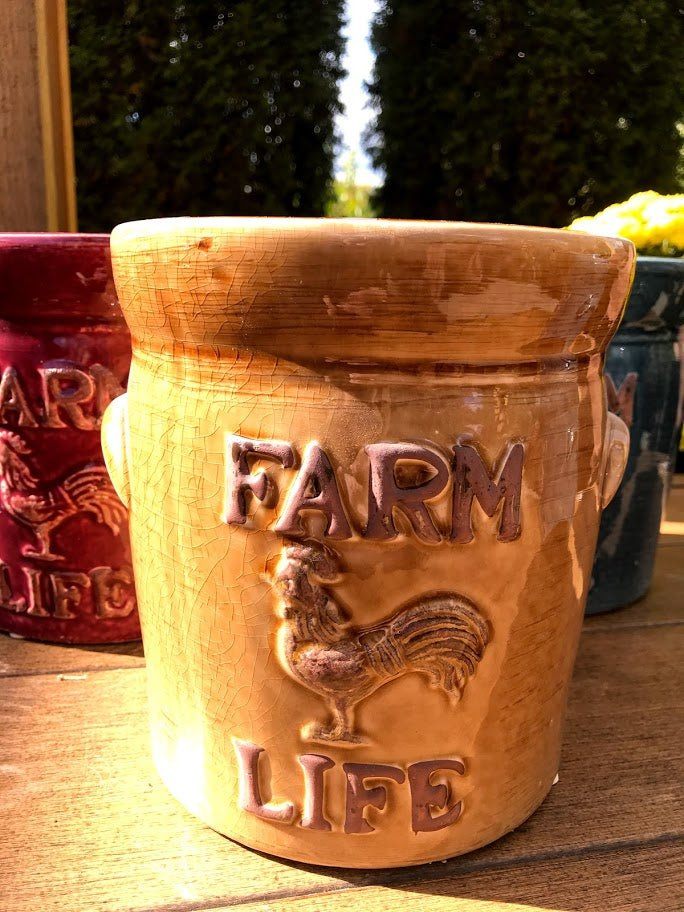 vintage earth tones stoneware crock