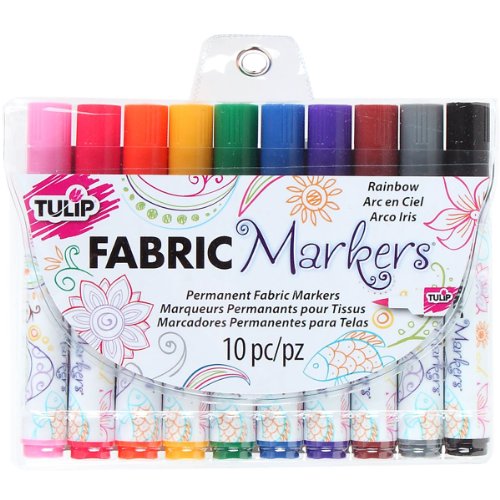 Tulip Permanent Fabric Brush Tip Markers, Rainbow, Set of 10
