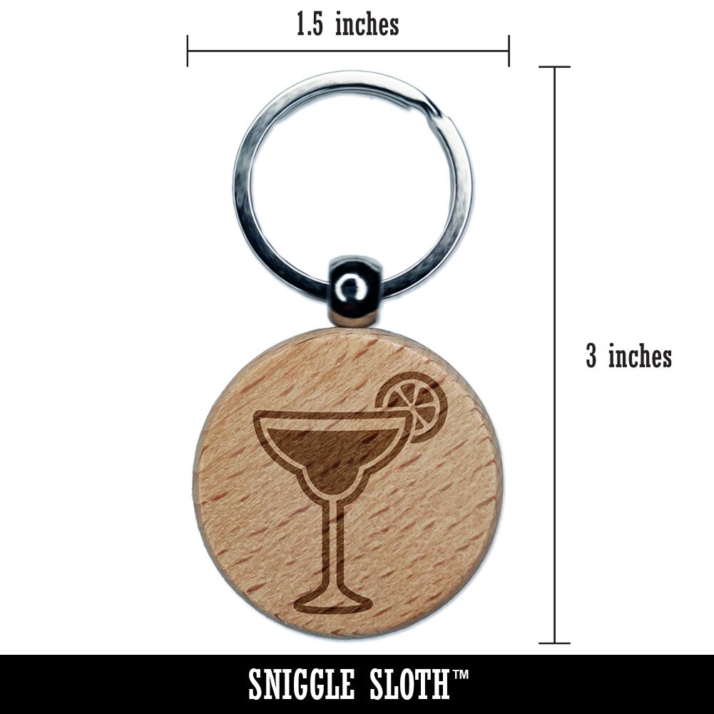 Margarita Cocktail with Lime Engraved Wood Round Keychain Tag Charm