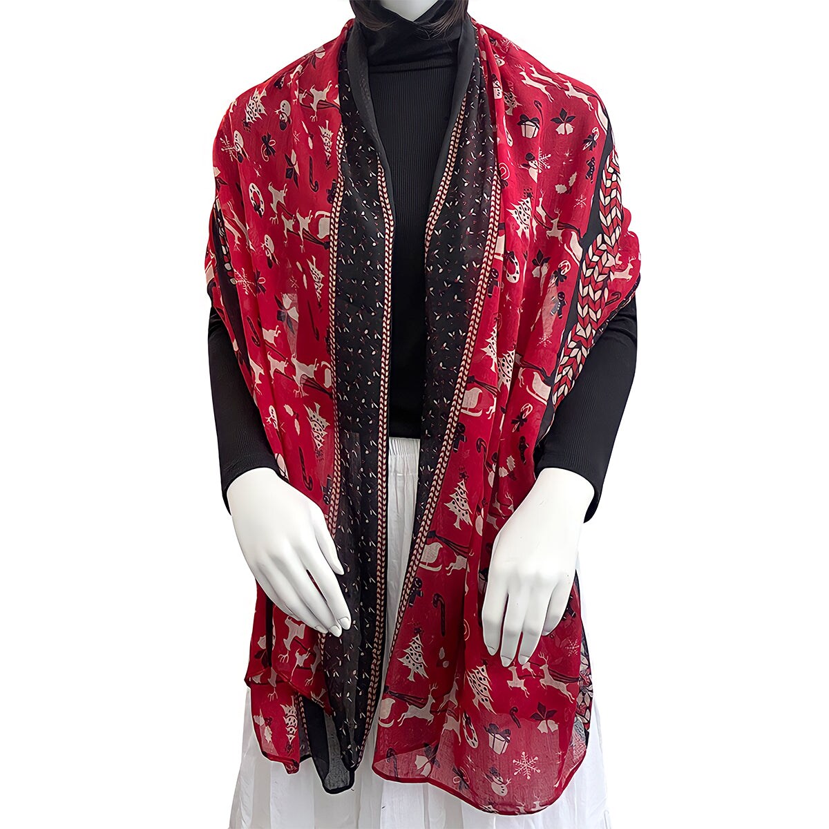 Wrapables Lightweight Winter Holiday Long Scarf, Reindeer &#x26; Sled Red